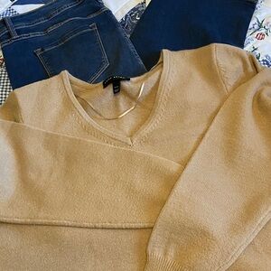Camel V-Neck Sweater